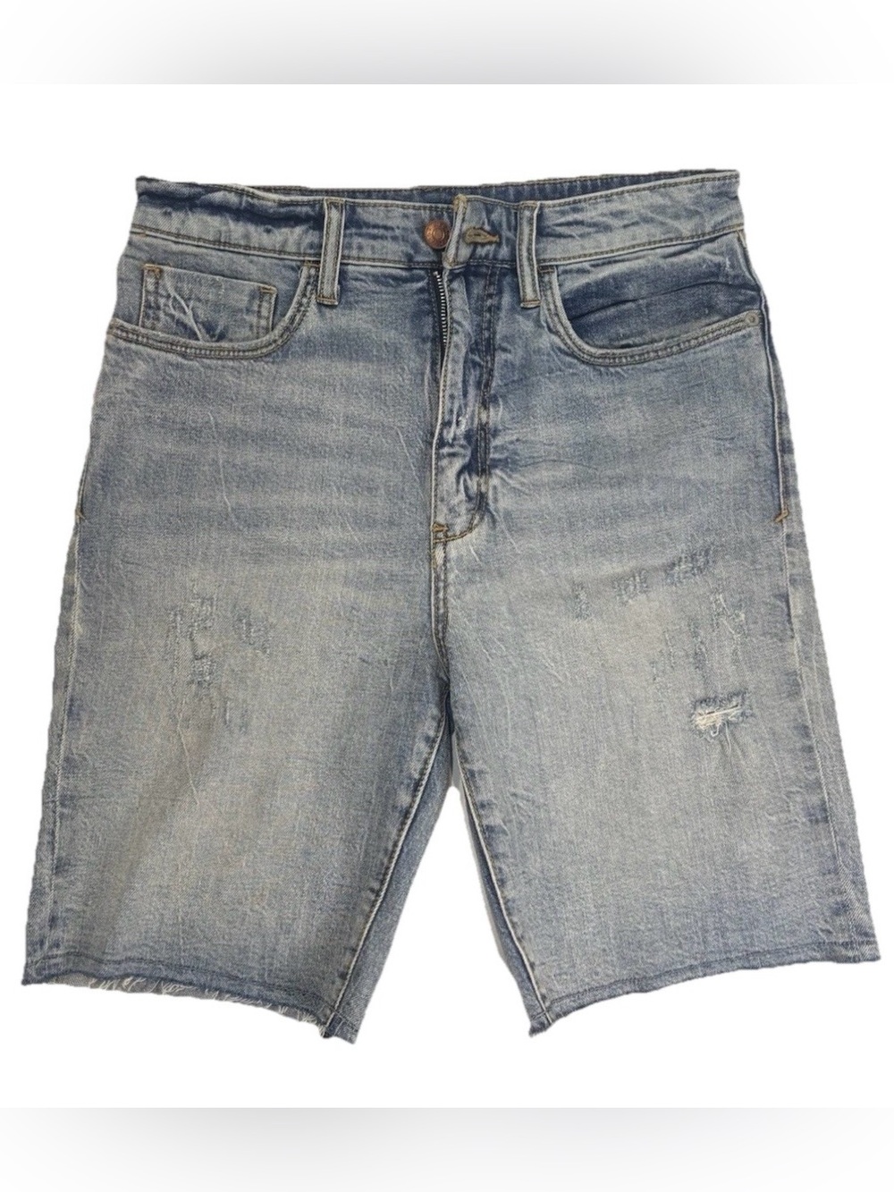 Anthropologie Pilcro Bermuda Denim Shorts Womens 25 Light Wash Distressed Frayed